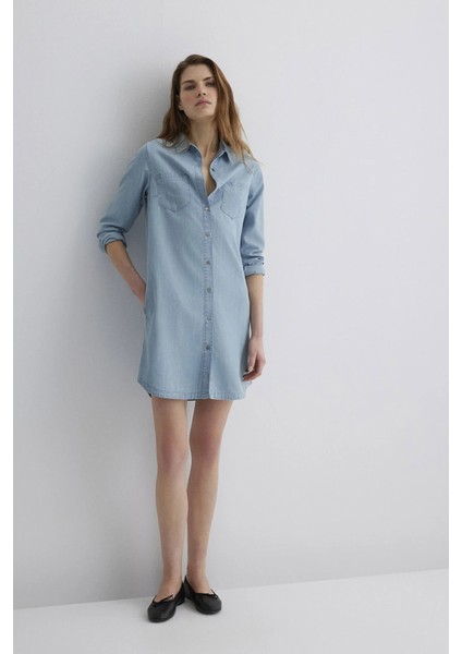 Pamuklu Regular Fit Cepli Gömlek Yaka Mini Boy Kot Elbise Bayan Elbise 130656 fiyatları
