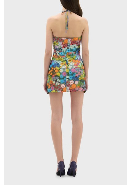 Çiçek Desenli Boyundan Bağlamalı Mini Elbise Bayan Elbise LB23SSHOEFUDR modelleri