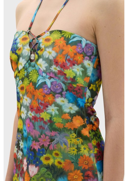 Çiçek Desenli Boyundan Bağlamalı Mini Elbise Bayan Elbise LB23SSHOEFUDR indirimleri