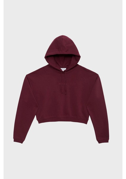 Kapüşonlu % 100 Pamuk Crop Fit Sweat Bayan Sweat LB23FWESSFUHD