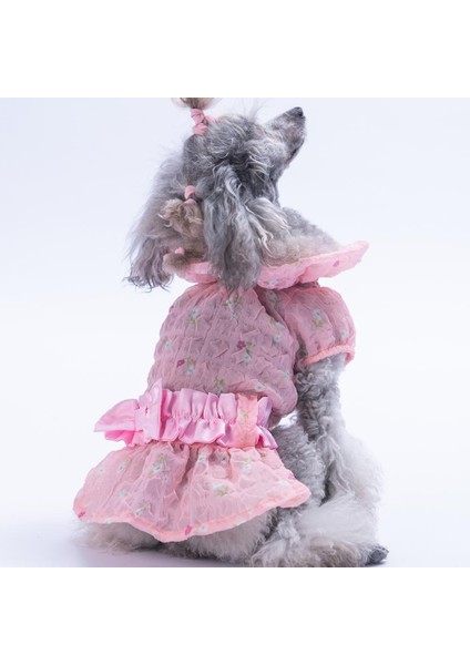 Pembe Valencia Çiçek Desenli Elbise Kedi Köpek Elbisesi - Kedi Köpek Kıyafeti