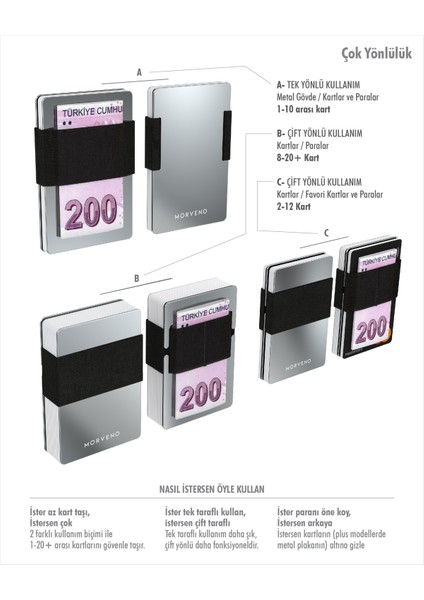 Metal Kartlık & Cüzdan - KLASİK PLUS - NFC & RFID Korumalı - Paslanmaz Çelik - Siyah