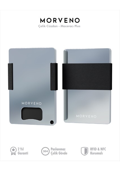 Metal Kartlık & Cüzdan - MACERACI PLUS - NFC & RFID Korumalı - Şişe Açacaklı - Paslanmaz Çelik - Siyah