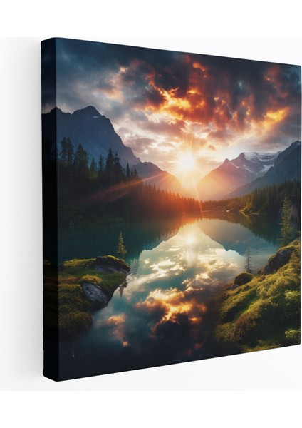 Zen Duvar Sanatı - Huzurlu Göl Üzerinde Büyüleyici Günbatımı - Duvar Dekorasyonu