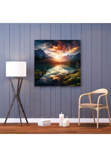 Zen Duvar Sanatı - Huzurlu Göl Üzerinde Büyüleyici Günbatımı - Duvar Dekorasyonu fiyatları