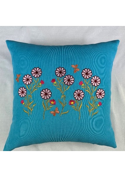 Pembe Renk Çiçek Desenli Nakışlı Yastık Kılıfı 40X40 | Kırlent Kılıfı Fermuarlı 4lü fırsatları