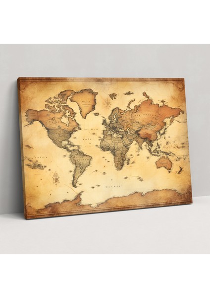 Detaylı Dünya Haritası Duvar Sanatı - Vintage Dünya Haritası Kanvas Tablo Duvar Sanatı