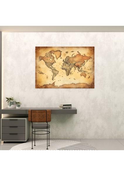 Detaylı Dünya Haritası Duvar Sanatı - Vintage Dünya Haritası Kanvas Tablo Duvar Sanatı fiyatları