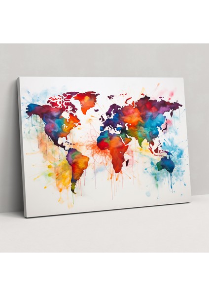 Dünya Haritası Kanvas Tablo Sanatı - Canlı Renklerle Dünya Haritası