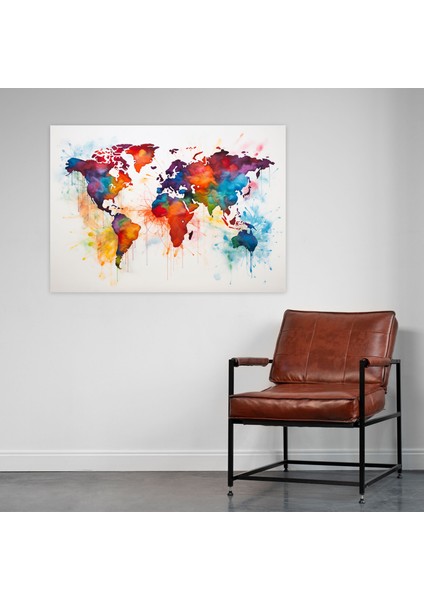 Dünya Haritası Kanvas Tablo Sanatı - Canlı Renklerle Dünya Haritası fiyatları