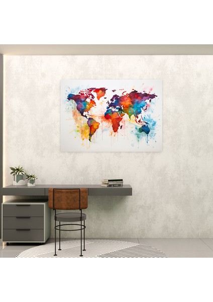 Dünya Haritası Kanvas Tablo Sanatı - Canlı Renklerle Dünya Haritası modelleri