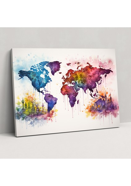 Dünya Haritası Kanvas Tablo - Duvar Dekorasyonu Dünya Haritası