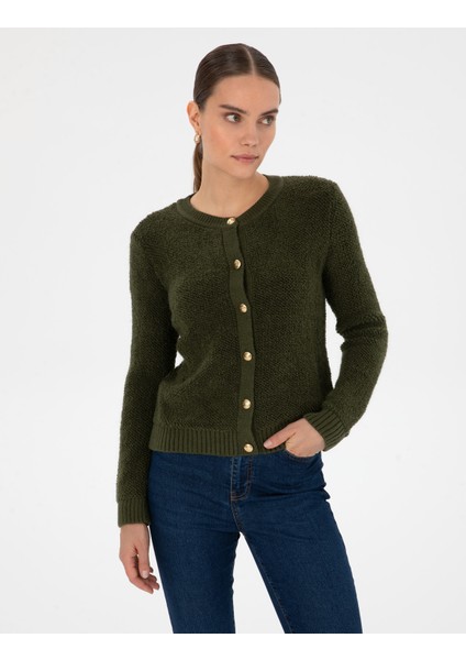 Kadın Haki Slim Fit Triko Hırka 50310995-VR027