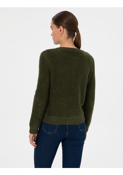 Kadın Haki Slim Fit Triko Hırka 50310995-VR027 indirimleri