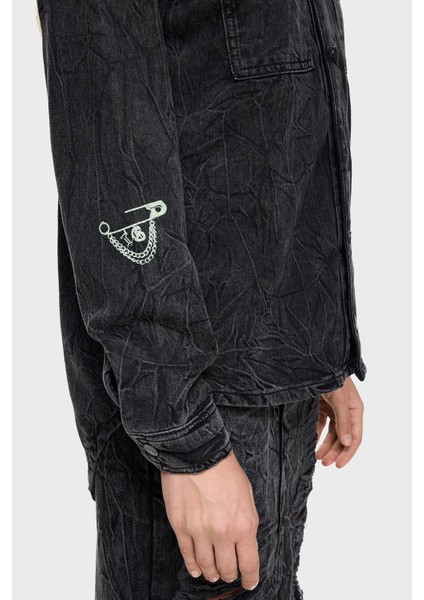 Pamuklu Regular Fit Cepli Denim Gömlek Bayan Gömlek LB24FWEAPFUSH