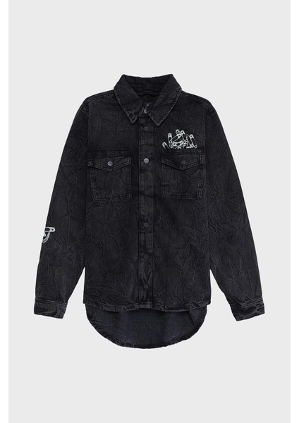 Pamuklu Regular Fit Cepli Denim Gömlek Bayan Gömlek LB24FWEAPFUSH