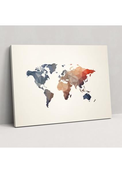 Jeometrik Dünya Haritası Duvar Sanatı - Dünya Haritası Kanvas Tablo Sanatı