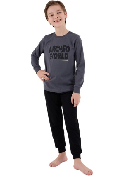 Erkek Çocuk Gri Uzun Kollu Pijama Takımı 3684-G