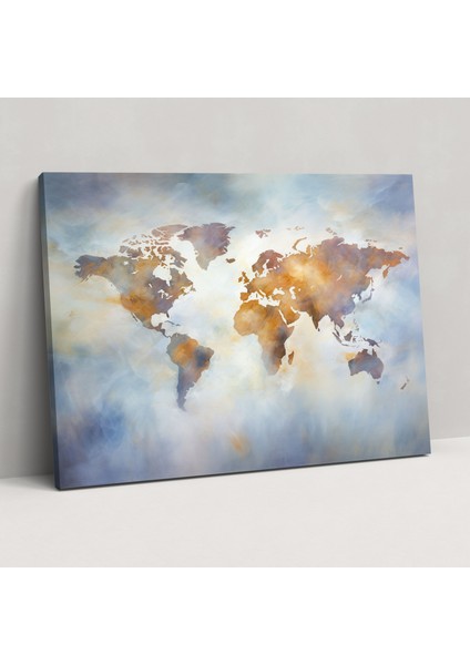 Izlenimci Dünya Haritası Duvar Sanatı - Dünya Haritası Huzurlu Kanvas Hayalî Fırça Darbeleri