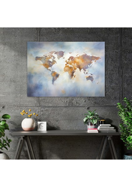 Izlenimci Dünya Haritası Duvar Sanatı - Dünya Haritası Huzurlu Kanvas Hayalî Fırça Darbeleri modelleri