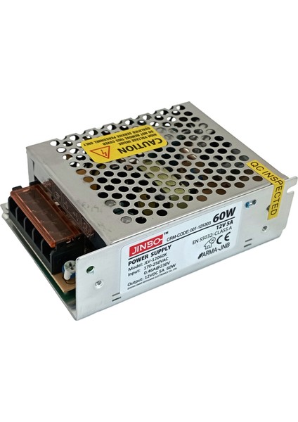 60W 12V 5A IP20 Metal Kasa Iç Mekan Şerit LED Trafo – 3 Yıl Garanti (JLV-12060K)