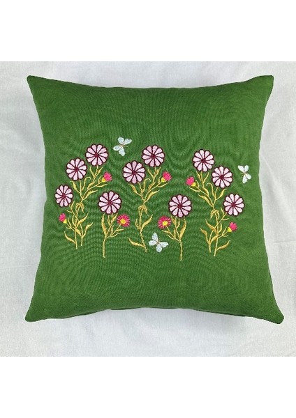 Pembe Renk Çiçek Desenli Nakışlı Yastık Kılıfı 40X40 | Kırlent Kılıfı Fermuarlı 4lü fiyatları