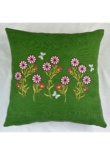 Pembe Renk Çiçek Desenli Nakışlı Yastık Kılıfı 40X40 | Kırlent Kılıfı Fermuarlı 4lü fırsatları