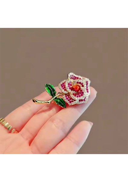 Altın Renk Zirkon Taşlı Mineli Tasarım Gül Broş modelleri