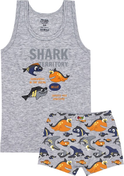 Erkek Çocuk Atlet Boxer Likralı Gri Shark (%96 Pamuk - %4 Elastan)