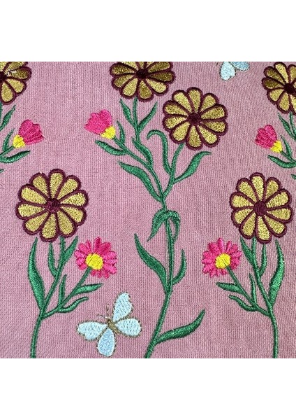 Pembe Renk Çiçek Desenli Nakışlı Yastık Kılıfı 40X40 | Kırlent Kılıfı Fermuarlı 4lü