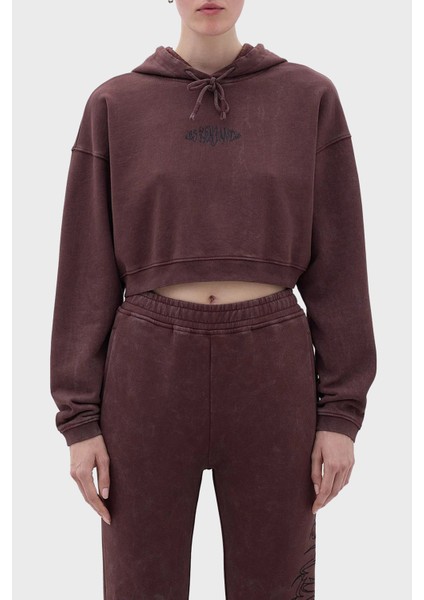 Logolu Kapüşonlu Relaxed Fit Crop Sweat Bayan Sweat LB23FWFRWFUHD
