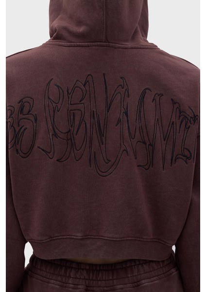 Logolu Kapüşonlu Relaxed Fit Crop Sweat Bayan Sweat LB23FWFRWFUHD