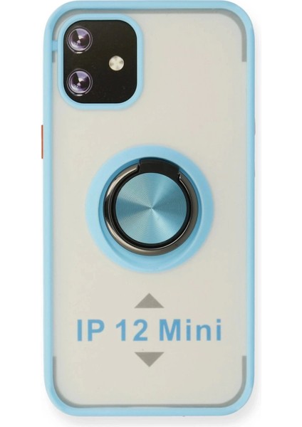 Newface iPhone 12 Kılıf Montreal Yüzüklü Silikon Kapak - Buz Mavi