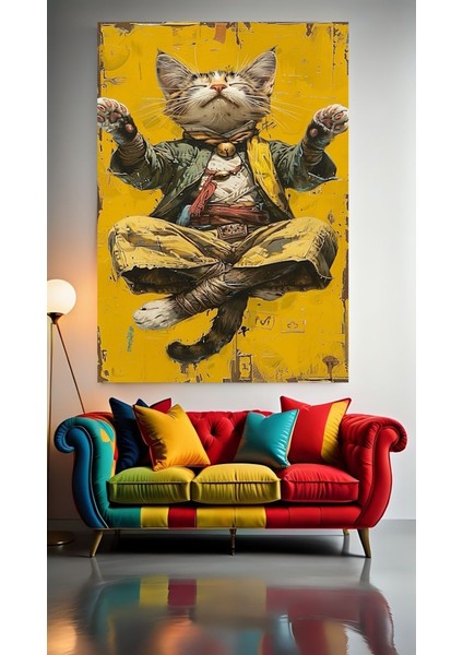 Unreal Meditasyon Yapan Kedi Iı Ev Duvar Salon Güzellik Salonu Ofis Dükkan Dekarasyon Kanvas Tablo