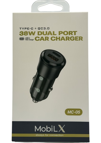 Mobilx 38W Araç Şarj Cihazı – Çift USB Çıkışlı | Type-C + Qc 3.0 | Model: Mc-05 fiyatları
