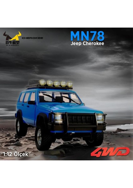 MN78 1/12 Jeep Cherokee 4x4 Rc Model Crawler Offroad Truck Uzaktan Kumandalı Araba Rtr Mavi+Dahili Işık Seti