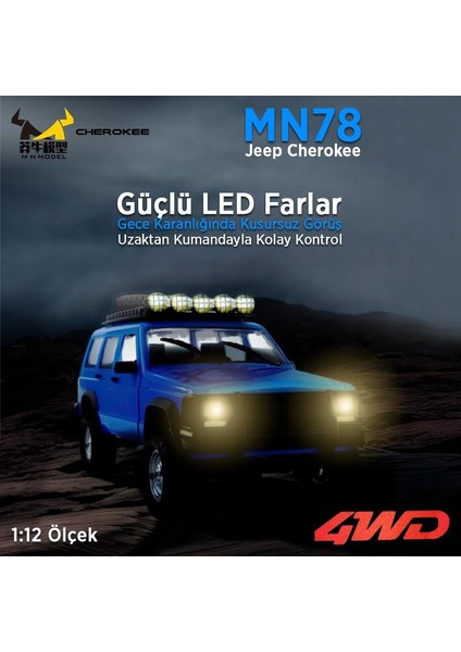 MN78 1/12 Jeep Cherokee 4x4 Rc Model Crawler Offroad Truck Uzaktan Kumandalı Araba Rtr Mavi+Dahili Işık Seti fiyatları