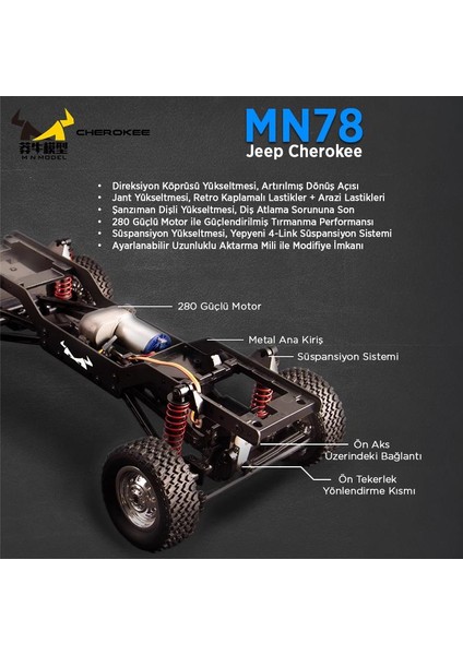 MN78 1/12 Jeep Cherokee 4x4 Rc Model Crawler Offroad Truck Uzaktan Kumandalı Araba Rtr Mavi+Dahili Işık Seti indirimleri