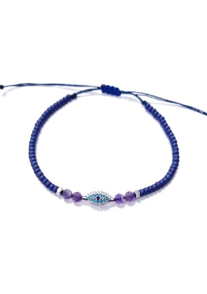 Ametist ve Hematit Doğaltaşlı Zirkon Taşlı Göz Miyuki Round Boncuklu Bileklik