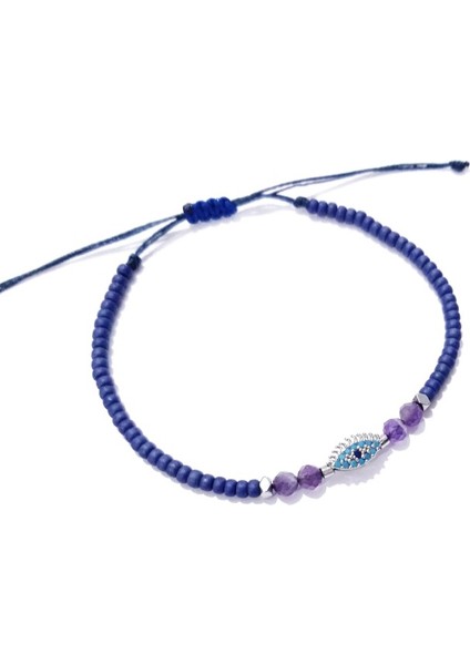 Ametist ve Hematit Doğaltaşlı Zirkon Taşlı Göz Miyuki Round Boncuklu Bileklik modelleri