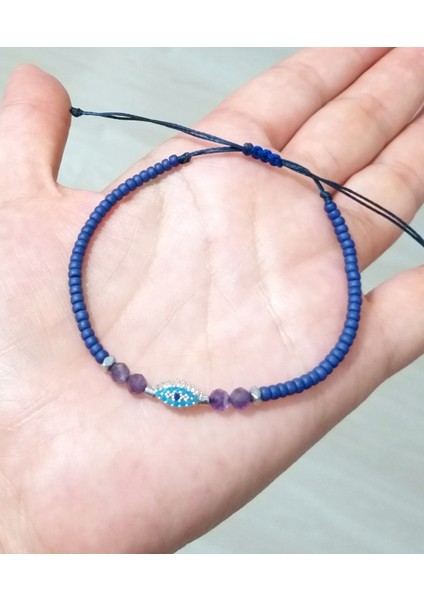 Ametist ve Hematit Doğaltaşlı Zirkon Taşlı Göz Miyuki Round Boncuklu Bileklik indirimleri