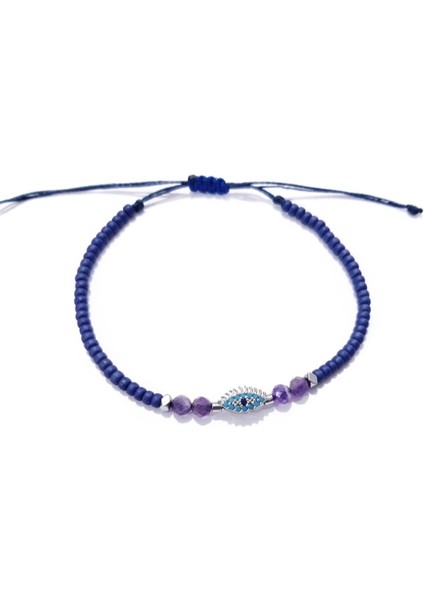 Ametist ve Hematit Doğaltaşlı Zirkon Taşlı Göz Miyuki Round Boncuklu Bileklik