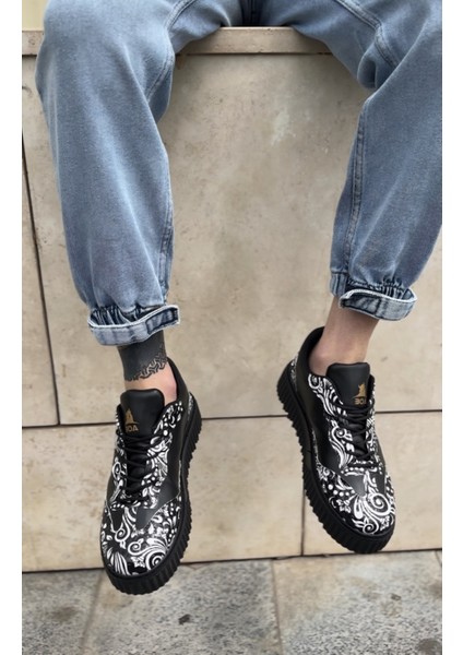 ET0802 Gotik Desenli Siyah Yüksek Taban Erkek Günlük Ayakkabı fiyatları