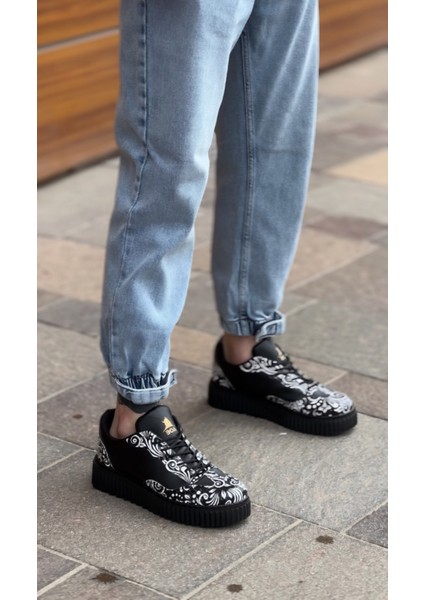 ET0802 Gotik Desenli Siyah Yüksek Taban Erkek Günlük Ayakkabı modelleri
