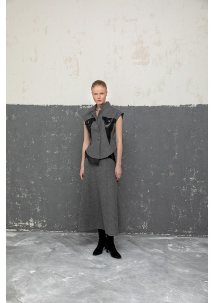 Deri Detaylı Uzun Etek 26W30816