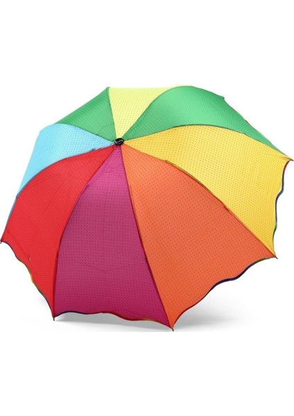 Gökkuşağı Renklerinde Şemsiye Mini Puantiye Desenli Çanta Boy