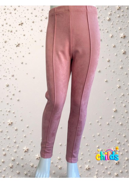 Süet Şardonsuz Pembe Likralı Kız Çocuk Nervür Dikişli Pantolon Tayt modelleri
