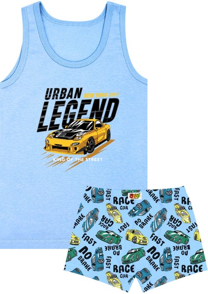 Erkek Çocuk Atlet Boxer Likralı Mavi Araba (%96 Pamuk - %4 Elastan)