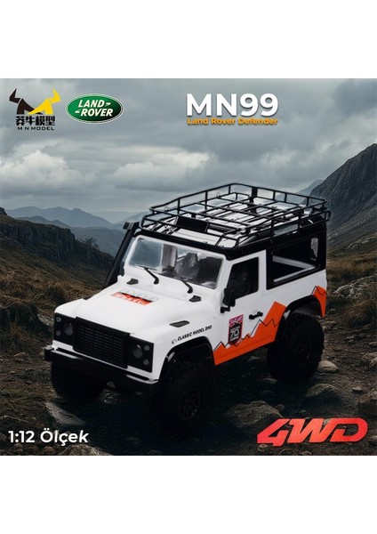 MN99 V2 1/12 Land Rover Defender D90 4WD Rc Model Crawler Offroad Uzaktan Kumandalı Araba Truck Rtr Beyaz+Dahili Işık Seti