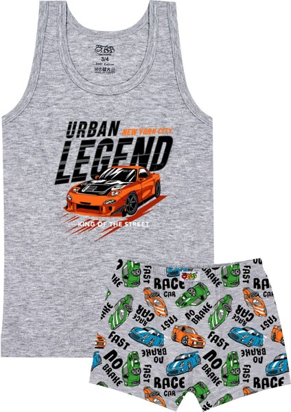 Erkek Çocuk Atlet Boxer Likralı Gri Araba (%96 Pamuk - %4 Elastan)